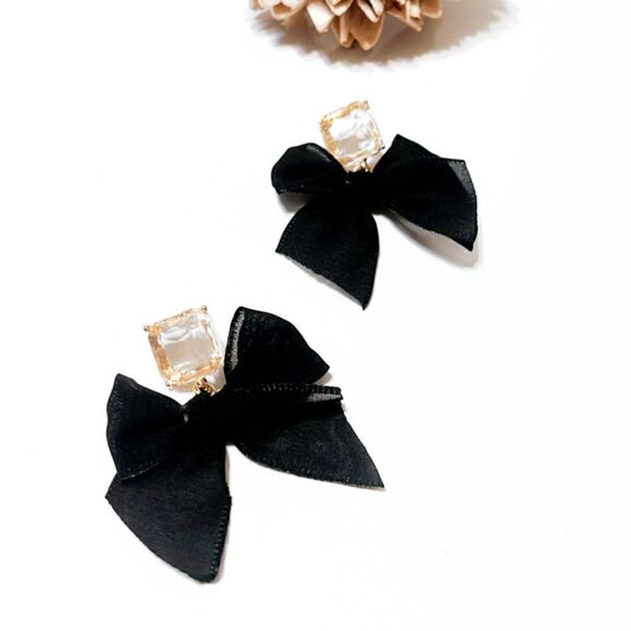 Black bow dangle earrings M3 - Picture 3 of 7